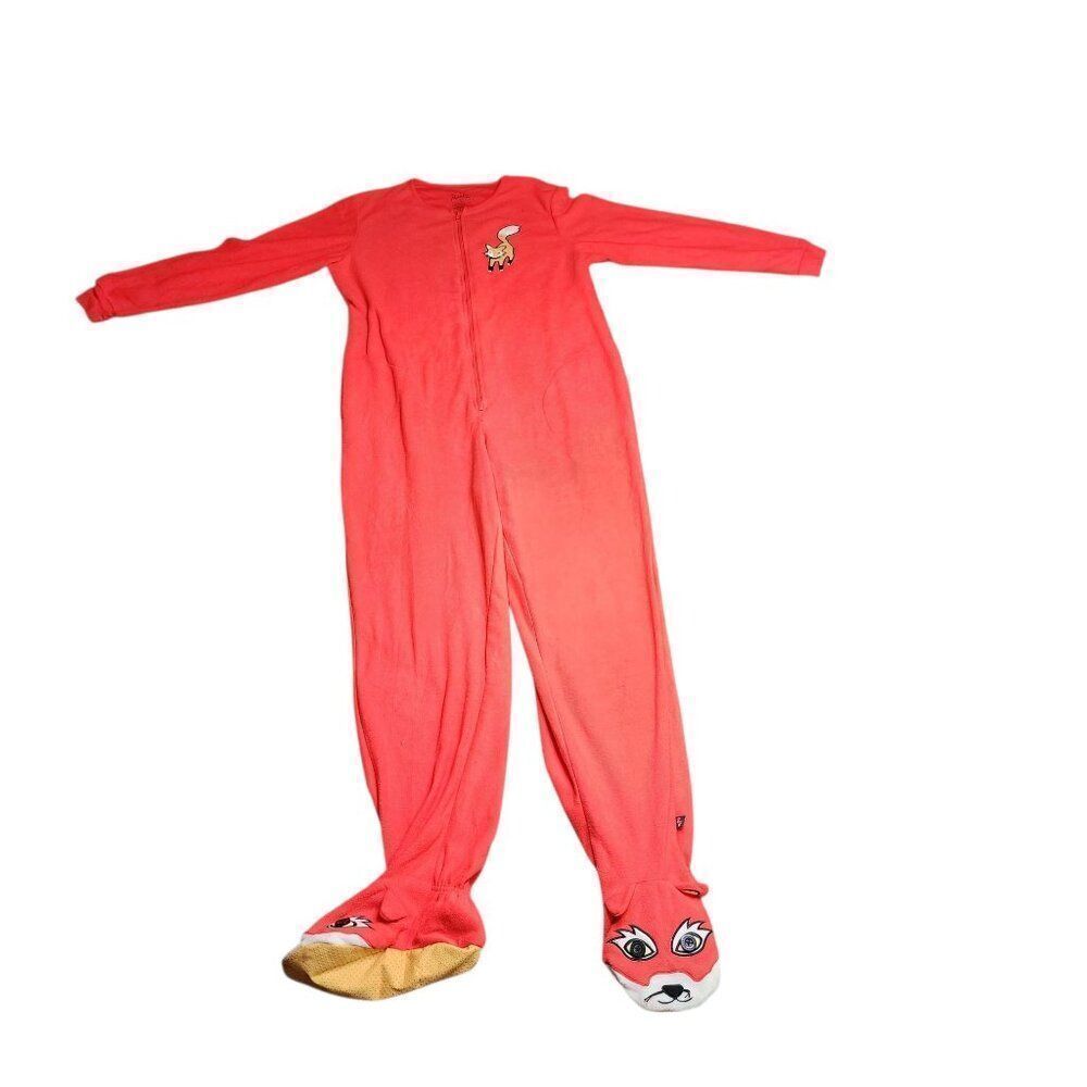 Nick & Nora Fox Footed Fleece Pajamas One Piece PJs Size M Orange